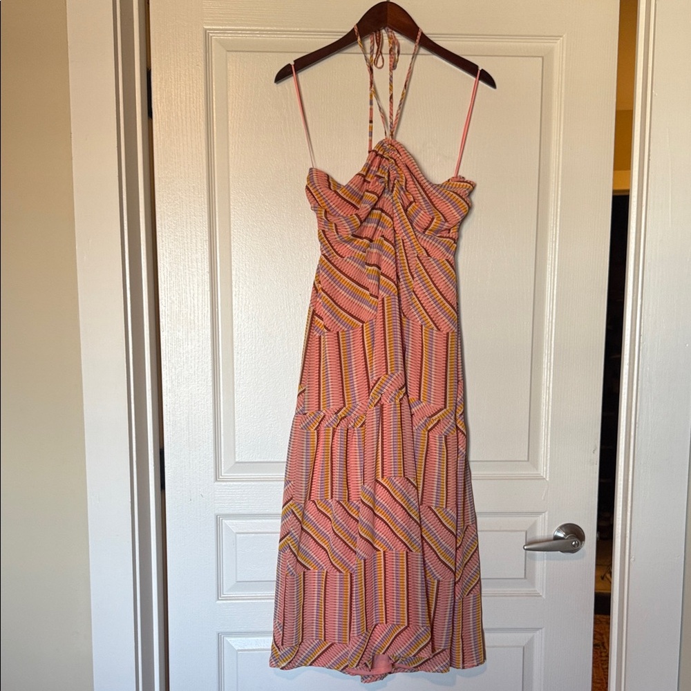 Eclair Vibrant Halter Dress with Geometric Pattern